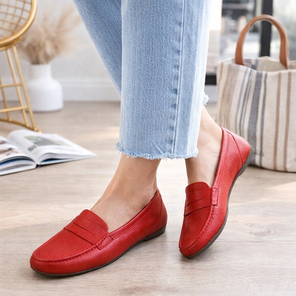 Marc Joseph Women’s Red Pebbled Leather Driving Loafers Size 8 Made in Brazil - Picture 4 of 13